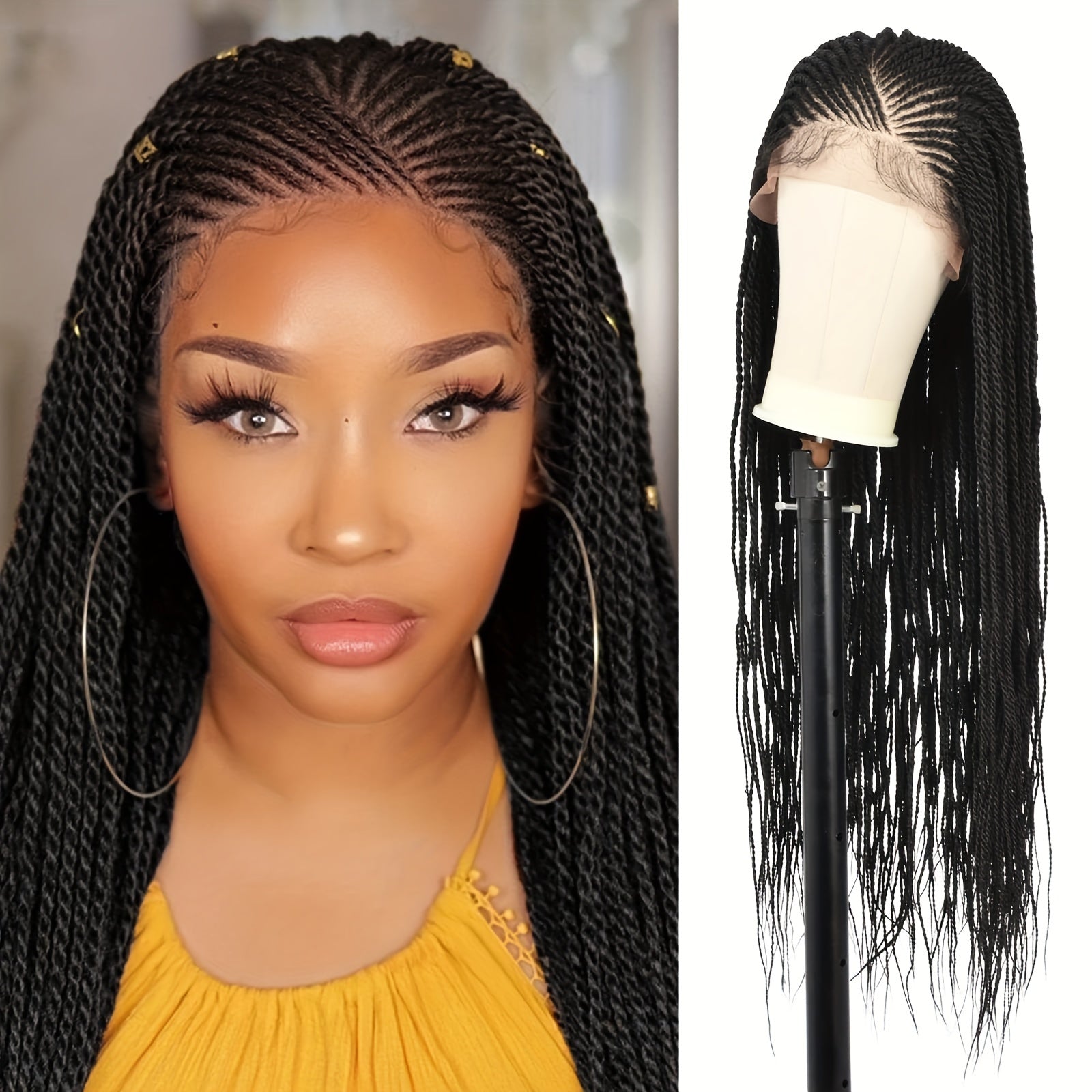 Chic Lace Front Braided Wig For Women - 180% Density, Synthetic Twist Box Braids With Youngsters Hair, Straight Texture, 13X6 Cap